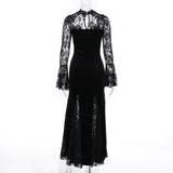 Déguisement Femme Robe en Dentelle Noire et Rouge Pour Halloween