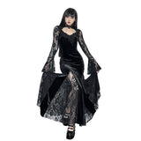 Déguisement Femme Robe en Dentelle Noire et Rouge Pour Halloween