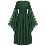 Déguisement Femme Robe à Manches Évasées Verte/Rouge/NoireViolette Vintage Style Renaissance pour Carnaval