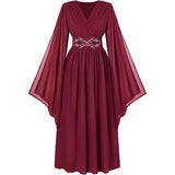 Déguisement Femme Robe à Manches Évasées Verte/Rouge/NoireViolette Vintage Style Renaissance pour Carnaval
