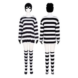 Déguisement Rayé Noir et Blanc du Voleur Adulte Costume Pour Halloween