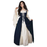 Déguisement Femme Robe à Encolure Carrée Vintage Costume Renaissance du Siècle Moyen