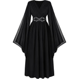 Déguisement Femme Robe à Manches Évasées Verte/Rouge/NoireViolette Vintage Style Renaissance pour Carnaval