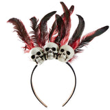 Accessoire Adulte Serre-tête Gothique avec Tête de Mort et Plume pour Halloween