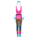 Déguisement 1980s Femme Rose Tenue de Sport Ensemble 7 Pièces