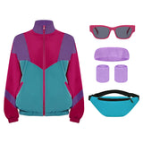 Déguisement 80s Retro Veste Vintage Couleurs Contrastées Ensemble de 5 Pièces