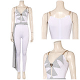 Déguisement ABBA Femme Agnetha Faltskong 1970s Combinaison Blanche Costume Vintage