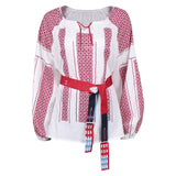 Déguisement ABBA Femme Anni-Frid Lyngstad 1970s Chemise Rouge et Blanche Costume Vintage