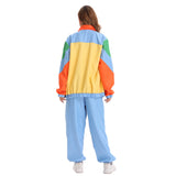 Déguisement Adulte 1970s Colorblock Disco Hip-Hop Tenue de Sport Costume Jaune et Bleu