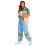 Déguisement Adulte 1970s Colorblock Disco Hip-Hop Tenue de Sport Costume Jaune et Bleu