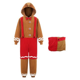 Déguisement Adulte Bonhomme en Pain d'Épices Pyjama Marron et Rouge pour Noël