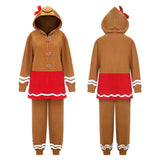 Déguisement Adulte Bonhomme en Pain d'Épices Pyjama Marron et Rouge pour Noël