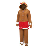 Déguisement Adulte Bonhomme en Pain d'Épices Pyjama Marron et Rouge pour Noël