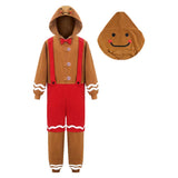 Déguisement Adulte Bonhomme en Pain d'Épices Pyjama Marron et Rouge pour Noël