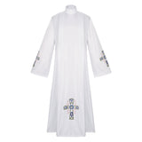 Déguisement Adulte Prêtre Robe Croix Bleue Imprimé Costume d'Halloween