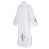Déguisement Adulte Prêtre Robe Croix Bleue Imprimé Costume d'Halloween