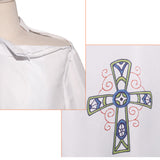 Déguisement Adulte Prêtre Robe Croix Bleue Imprimé Costume d'Halloween