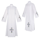 Déguisement Adulte Prêtre Robe Croix Bleue Imprimé Costume d'Halloween