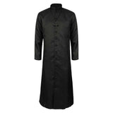 Déguisement Adulte Prêtre Robe Noire Costume Médiéval Rétro pour Halloween