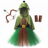Déguisement Archer Ensemble Robe-Manteau de Chasseresse Médiévale Verte Enfant pour Halloween