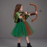 Déguisement Archer Ensemble Robe-Manteau de Chasseresse Médiévale Verte Enfant pour Halloween