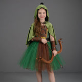 Déguisement Archer Ensemble Robe-Manteau de Chasseresse Médiévale Verte Enfant pour Halloween