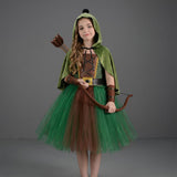 Déguisement Archer Ensemble Robe-Manteau de Chasseresse Médiévale Verte Enfant pour Halloween