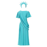 Déguisement Athéna La Déesse de la Liberté Robe Bleue et Verte Adulte & Enfant