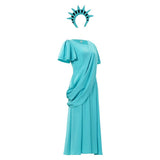 Déguisement Athéna La Déesse de la Liberté Robe Bleue et Verte Adulte & Enfant