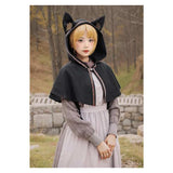 Déguisement Cape Noire Courte avec Oreilles de Chat Femme pour Halloween