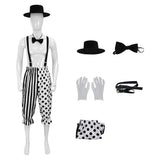 Déguisement Clown de Cirque Salopette Noire et Blanche pour Halloween