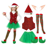 Déguisement Elfe Enfant Ensemble Gilet Rouge Noël Costume