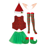 Déguisement Elfe Enfant Ensemble Gilet Rouge Noël Costume