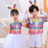 Déguisement Enfant Lapin Arc-en-ciel Tenue Costume d'Halloween