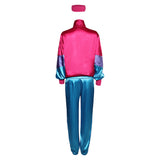 Déguisement Femme 1980s Vintage Costume Rose-Bleu Rétro de Sport Ensemble 7 Pièces