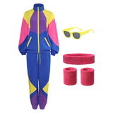 Déguisement Femme Colorblock 1980s Tenue de Sport Bleu-jaune Vintage Costume pour Halloween
