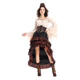 Déguisement Femme Pirate Médiéval Tenue Beige-Brune Costume d'Halloween