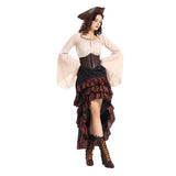 Déguisement Femme Pirate Médiéval Tenue Beige-Brune Costume d'Halloween