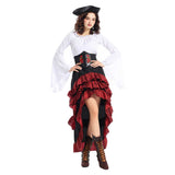 Déguisement Femme Pirate Médiéval Tenue Blanche-Rouge Costume d'Halloween