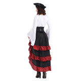 Déguisement Femme Pirate Médiéval Tenue Blanche-Rouge Costume d'Halloween