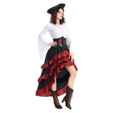 Déguisement Femme Pirate Médiéval Tenue Blanche-Rouge Costume d'Halloween