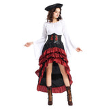 Déguisement Femme Pirate Médiéval Tenue Blanche-Rouge Costume d'Halloween