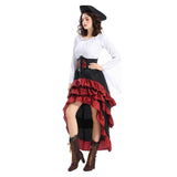 Déguisement Femme Pirate Médiéval Tenue Blanche-Rouge Costume d'Halloween