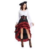 Déguisement Femme Pirate Médiéval Tenue Blanche-Rouge Costume d'Halloween