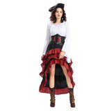 Déguisement Femme Pirate Médiéval Tenue Blanche-Rouge Costume d'Halloween