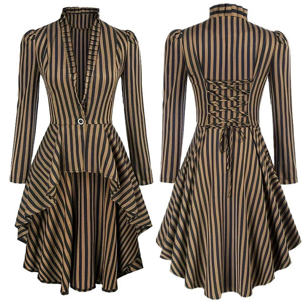 Robe Femme Mini à Volants - Manches Trompette - Style Gothique/Pirate - Corset Midi - Look Décontracté Ou Cosplay