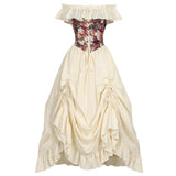 Déguisement Femme Robe Beige Médiévale Fleurie Style Renaissance et Victorien pour Carnaval
