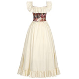 Déguisement Femme Robe Beige Médiévale Fleurie Style Renaissance et Victorien pour Carnaval