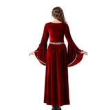 Déguisement Femme Robe Longue à Manches Cloche de La Renaissance Médiévale Costume Rouge