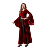 Déguisement Femme Robe Longue à Manches Cloche de La Renaissance Médiévale Costume Rouge